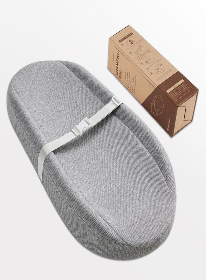 Blissful Diary Baby Changing Pad with Waterproof Lining Foam, Includes a Soft & Washable Cover, Contoured Changing Table Pads for Dresser Top with Non-Slip Bottom, 32”×16” (Grey, Avocado) - Image 1